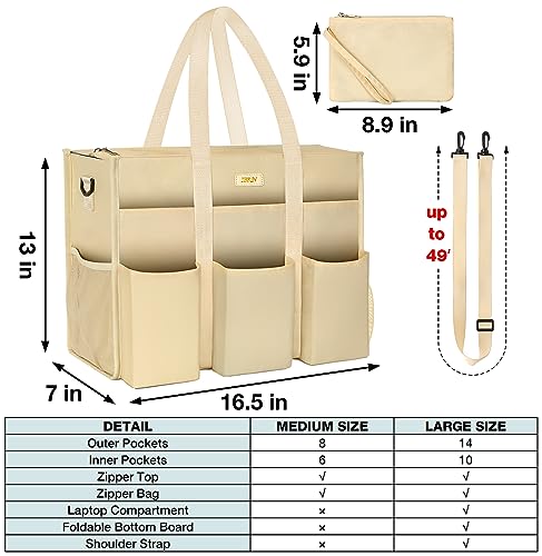 Image of IBFUN Utility Tote Bag with 24 Pockets, Large Teacher Tote for Women with Laptop Compartment, Travel Tote Bag with Zip Top