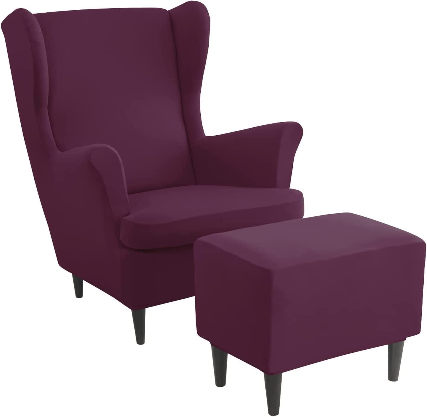 Aqigr #13 Stretch Wing Chair Cover Set, 2 Piece Wing Chair Slipcover With Ottoman Cover Wingback Chair Cover Jacquard Wingback Chair Slipcover Footstool Protector Covers For Dogs (Color : )