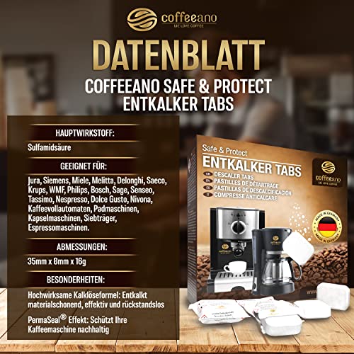 Coffeeano 50 Entkalkungstabletten für Kaffeevollautomaten und Kaffeemaschinen. Entkalkungs-Tabs für Delonghi, Siemens, EQ-Serie, Jura, Krups, Bosch, Miele, Melitta, WMF uvm.