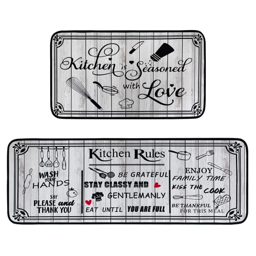 Voanos Kitchen Rugs,Non Skid Washable Microfiber mats for Kitchen Floor, Vintage Farmhouse Kitchen Cushioned Runner Rug Decor Sets of 2,Size 17