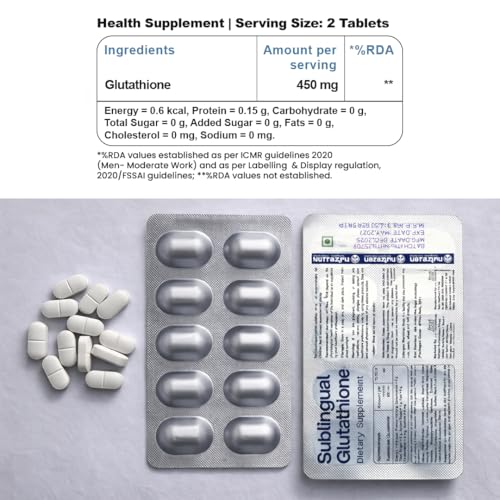 Image of Sublingual Glutathione Supplement - 10 Tablets | High Bioavailability Formula for Skin Brightening, Tan Removal & Anti-Aging | Supports Detox, Liver Health, Cellular Health & Immunity