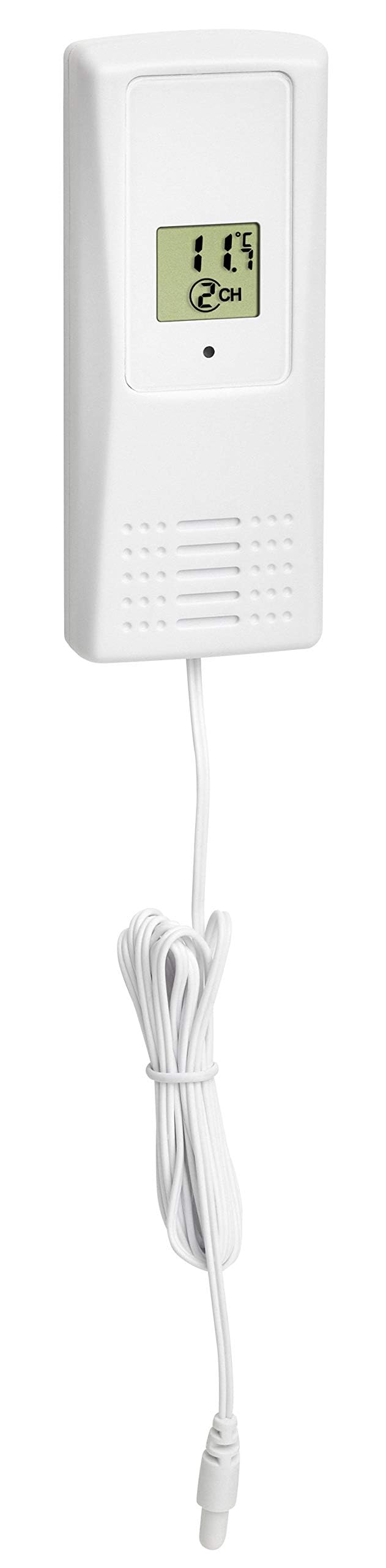 TFA Dostmann Funk-Thermometer Trio – Basisstation + 2 Sender (inkl. wasserdichtem Kabelsensor), 30.3062.10, 100 m Reichweite, Temperaturalarm & Min/Max – für Kühlschrank, Aquarium, Pool, grau