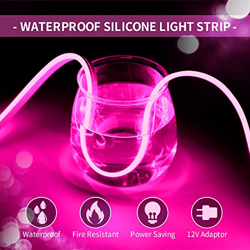 Image of LED Neon Light Strip 16.4FT /5M- Bright, Non-Glaring & Waterproof Neon Rope Lights for Indoor & Outdoor Decor,【Power Adapter Included】 Pink,neon led Strip Lights