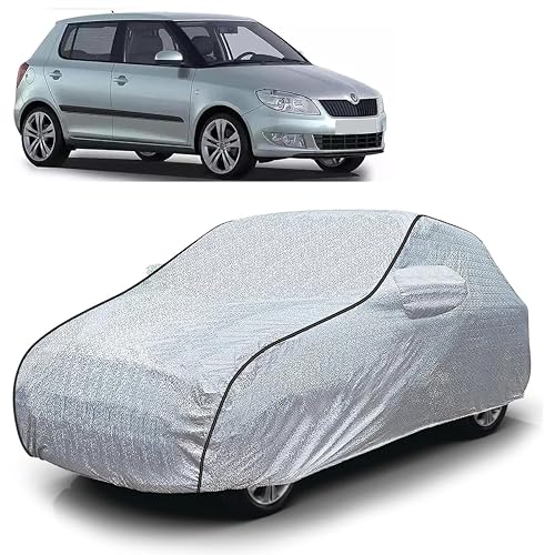 Image of Sulfar 100% Waterproof Car Body Cover Compatible with Mirror for Skoda Fabia (Triple Stitched, Full Bottom Elastic, Magic Silver with Black Piping)