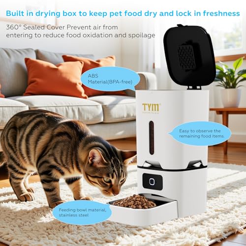 TYM Automatic Cat Feeders, 7L Timed Cat Dry Food Dispenser with Programmable Portion Control, Easy Set Up, Slow Feeding Mode, Dual Power Supply, Auto Pet Feeder, Stainless Bowl for Easy Clean,Not WIFI - Image 5