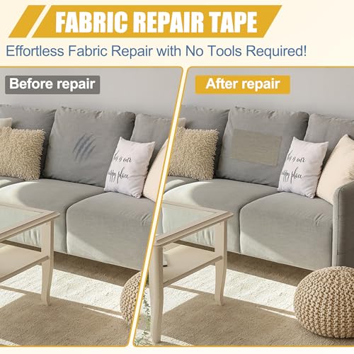 Flicken Selbstklebend Stoff Grau, 10x200cm Stoffflicken Selbstklebend Reparaturflicken, Leinenstoff Patches Reparaturset für Möbel, Autositze, Kleidung, Polsterbezüge, Stühle, Sofas, Kissen