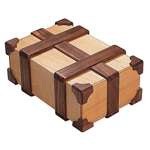 Bits and Pieces - Kamei Treasure Chest Gift Box Brainteaser Puzzle Box-Wooden Brain Teaser, Crafted of Maple and Walnut Woods - Measures 6