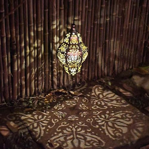 Lanterne da esterno marocchine a energia solare a LED da appendere, lanterna solare da giardino all'aperto, lanterna a proiezione cava in ferro battuto per patio, sentiero, cortile, giardino