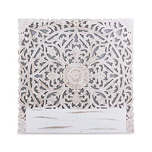 Menzzo Tête de Lit 140 cm en Bois Sculpté | Moderne et Originale | Couleur Blanche | Moulures Florales pour Habiller Votre Mur | Serena | Dimensions: L140 cm...