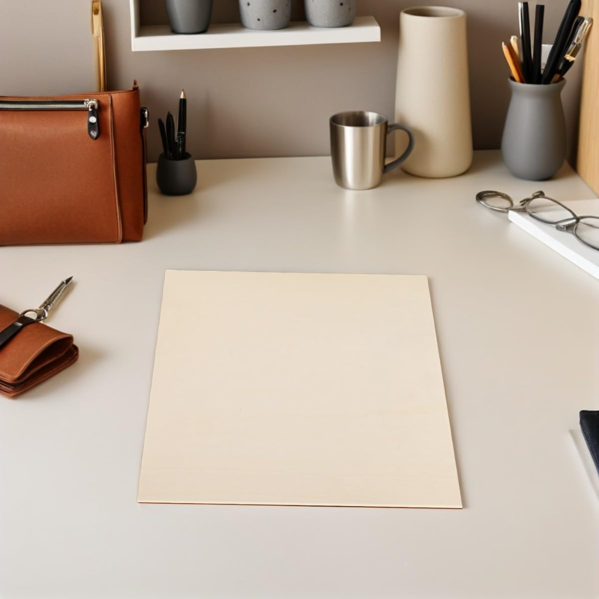 Mipcase 8 Piezas Tablero Cuadrado de Madera sin Acabado para Manualidades, Hoja Lisa y Fácil de Decorar, Material Resistente Color Caqui Adecuado para Talleres y Grabados