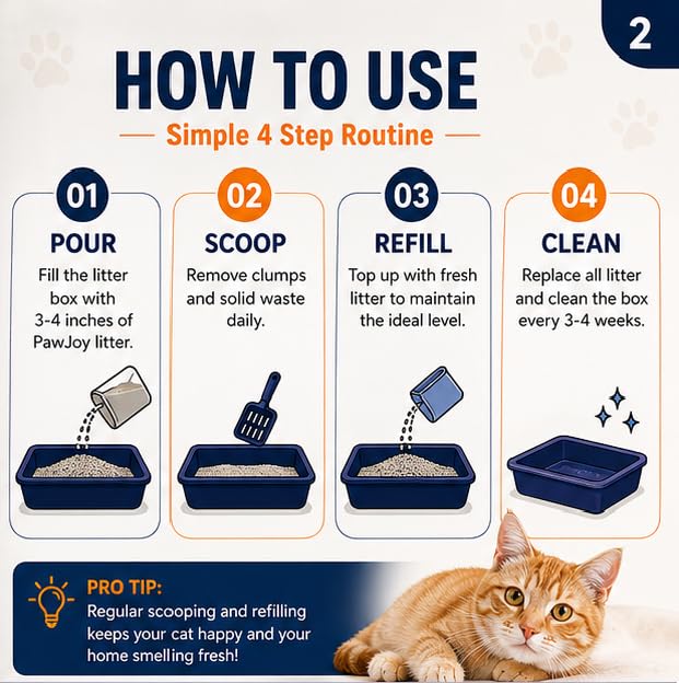 Image of Pawjoy Lavender Scented Bentonite Cat Litter (5Kg *2) Pack | 100% Natural Clumping Clay | 99.9% Dust-Free | Odour Lock Technology | Gentle on Paws | Scoopable Litter Sand for All Cat Breeds -10 Kg