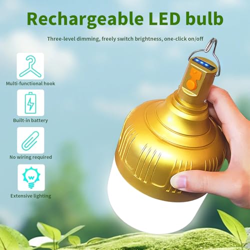 Image of 2-Pack Rechargeable Outdoor Camping Lights, 2400mAh IPX4 Waterproof LED Hanging Light, Emergency Light Bulbs for Power Outage, Portable Tent Lamps with Hook for Campsite, Vendor Booths, BBQ