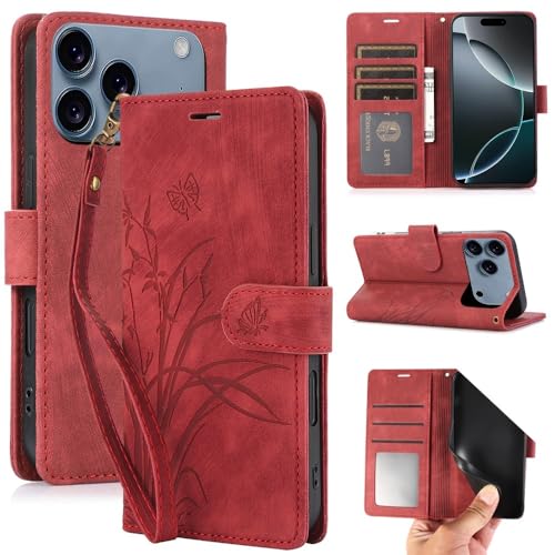 Housse iPhone 12 rouge magnétique à motif avec sangle pour toutes vos sorties