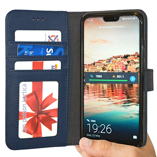Abacus24-7 Coque Huawei P20 Lite [Bleu] Etui à Rabat en Cuir Housse de Protection pour Huawei P20 Lite, Format Portefeuille avec Emplacements Carte, Coque Clapet Huawei P20 Lite Case
