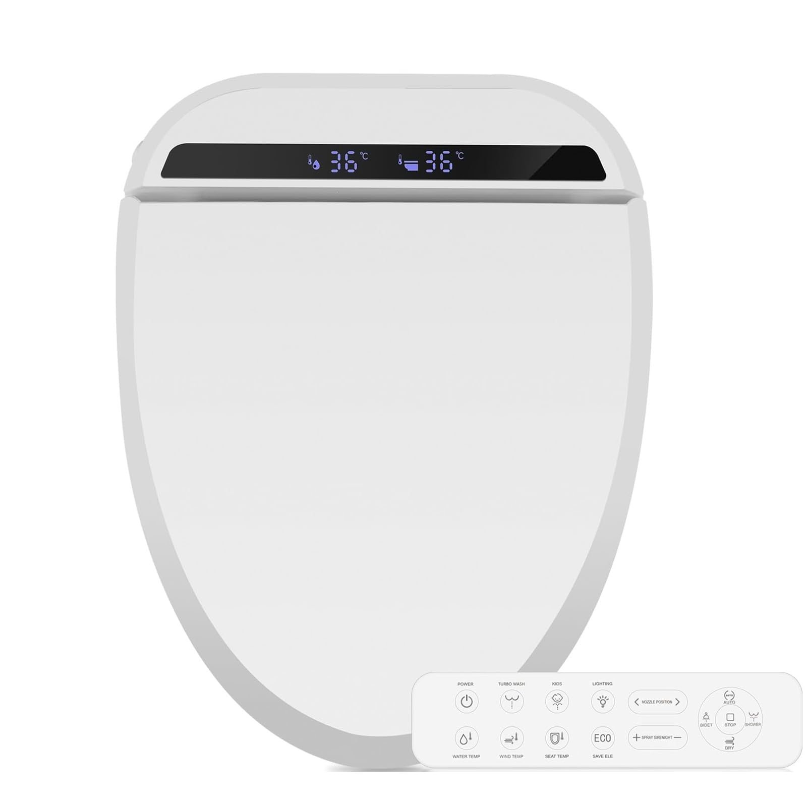 KERDE Smart Bidet Toilet Seat With Warm Water Wash, LED Light & Wireless Remote - Model P30Y, White