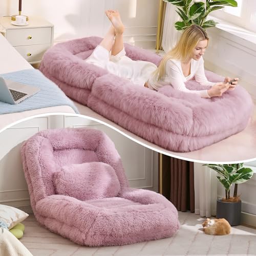 Adjustable Plush Human Dog Lounger for Adult, 5-Position Foldable Lazy