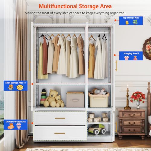 Image of GAIOUS Metal Armoire Wardrobe Closet, Freestanding Clothing Storage Cabinet