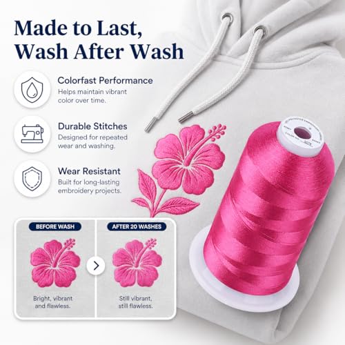 Image of Simthread Embroidery Machine Thread 5000M 40WT Polyester, Passion Pink S078 | 5000M 40WT polyester thread feeds smoothly for home or commercial embroidery projects.
