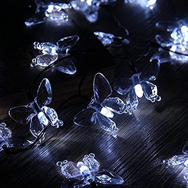 Solar String Lights, Waterproof 16ft 20LED Butterfly Christmas Fairy Lights Decorative Lighting for Home Party Wedding Patio Garden Porch Balcony (White)