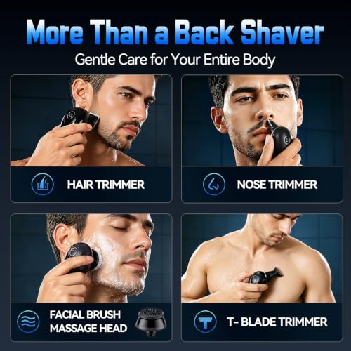 Image of ZOMU Electric Back Shaver for Men - Drop-Proof Snap-Lock Design, 6 in 1 Long Handle Back Groomer with 7D Floating Head, Multi-Function Full Body Trimmer, LED Display, IPX6 Waterproof（Black）