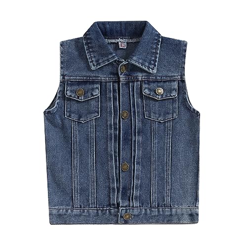 Image of Denim Vest Kids Girl Boy Fashion Coats Turn Dwon Collar Sleeveless Jackets Trendy Outwear