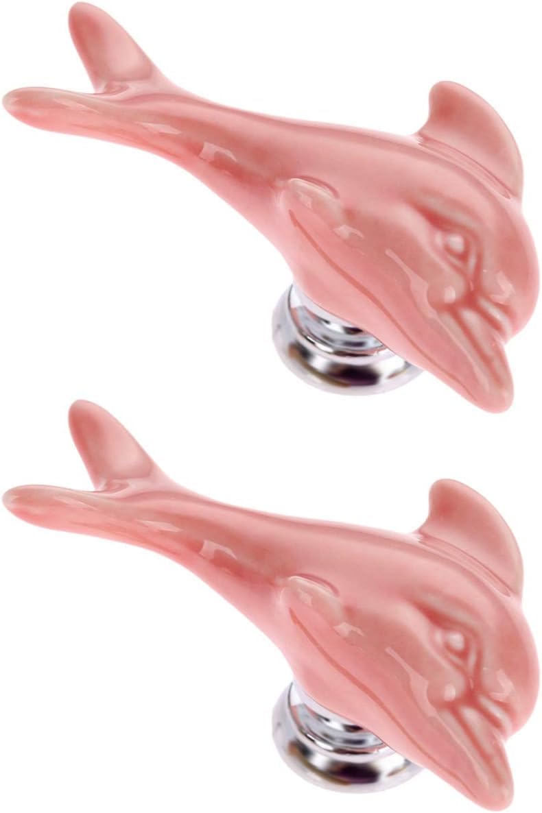 QZHAXITYT Ceramic Cabinet Knobs Pulls Ceramic Drawer Knobs Dolphin Ceramic Knobs, Multicolor, 61x28x28mm, 2pcs, for Cabinets and Furniture(Pink)