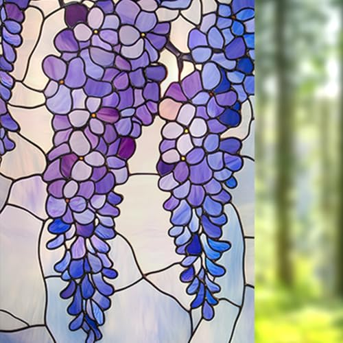 Image of Nuxovilar Sparkle Blue Purple Wisteria Flower Window Film 17.7x39.4 PVC
