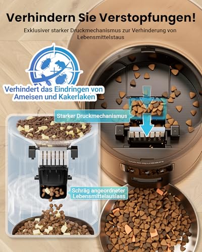 Futterautomat Katze mit APP und Timer, 6 L / 25 Tassen Katzenfutter Automat 3 Näpfe, 3 Trockenmittel Packungen, Anti-Verstopfungssystem, 2.4G WiFi, 10-S Stimmaufnahme Futterspender Katze Hund, Schwarz