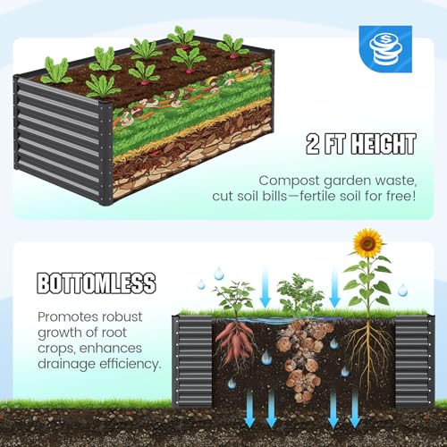 Image of Quictent Raised Garden Bed Galvanized Raised Beds for Gardening Vegetables with Cover 6x3x2 ft Tall Metal Planter Box Outdoor Use (Clear)