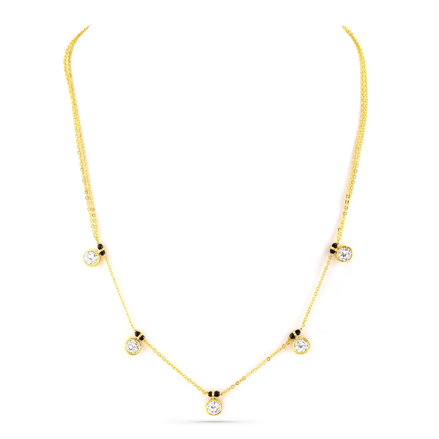 18K Gold-Plated White Cubic Zirconia Studded Minimal Mangalsutra Necklace with Black Beaded Chain for Women & Girls – Daily & Elegant Looks-image-39