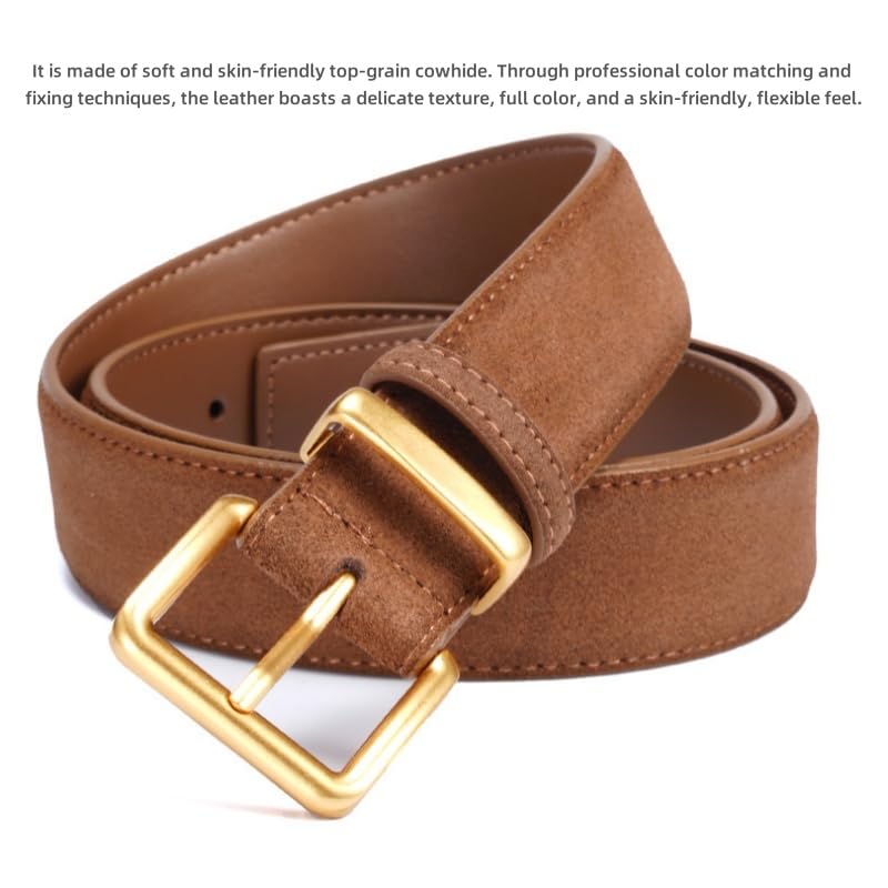 Women's Genuine Leather Suede Belt Ladies Trendy Simple Gold Buckle Belt Leather Sanded Waistband for Dress Jeans Coat3