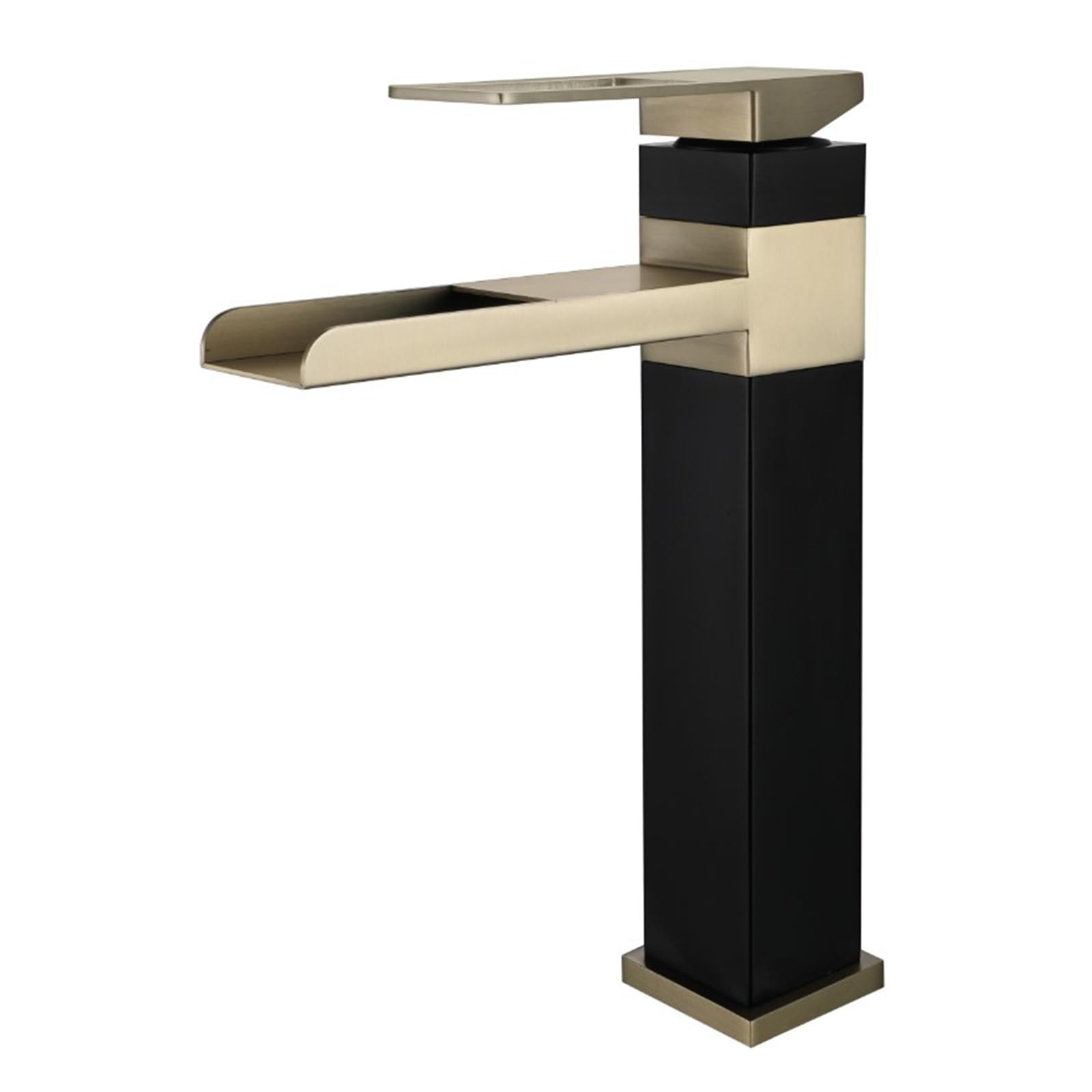 Grifo Mezclador para Lavabo de baño en Cascada, Grifo Monomando de válvula de cerámica de Acero Inoxidable Cepillado Negro y Dorado para decoración del hogar, fácil instalación y