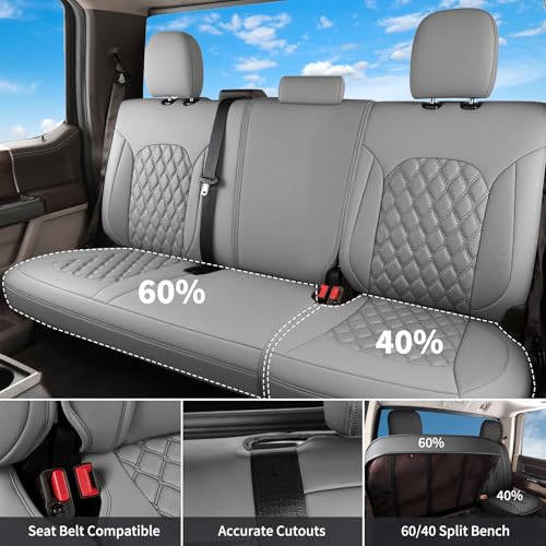 Image of Huidasource Tacoma Front&Back Seat Covers, Gray Leather Car Seat Cushion Cover Accessories Fit for 2016-2023 Double & Crew Cab Toyota Tacoma SR SR5 Limited TRD Sport /Pro /Off Road(Full Set /Gray)