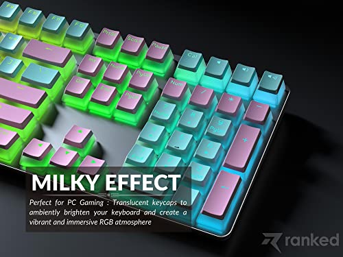 Image of Ranked Pudding PBT Keycaps | 112 Double Shot Translucent ANSI US & ISO Layout | OEM Profile for RGB Mechanical Gaming Keyboard (Miami)
