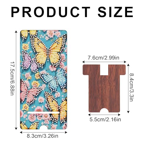 Image of Butterfly Diamond Painting Phone Stand with Mirror, DIY Wooden 2-in-1 Decorative Diamond Art Desktop Holder, Crystal Diamond Gem Painting Tabletop Ornament Kit Craft Gift for Adults