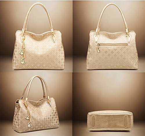 Chikencall Women Fashion PU Leather Satchel Hobo Handbag Handbag+Shoulder Bag+Purse+Card Holder 4Pcs Set Tote Handbag3