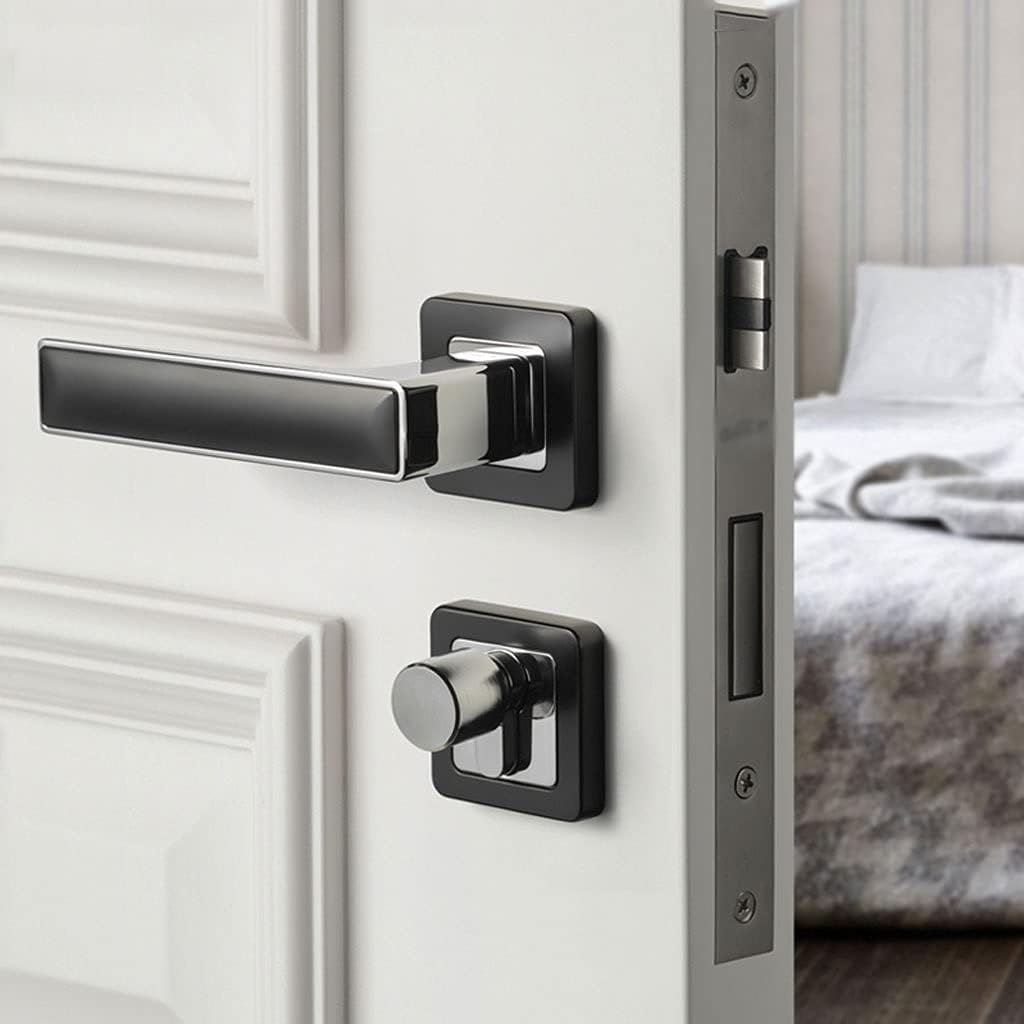 Door Knob Lever Door Levers with Key Indoor Door Lock Door Handle for Bedroom Or Bathroom Study Passage Corridor Door Lock with Handle (Color : Black)