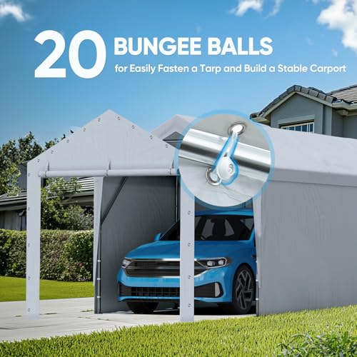 Image of ADVANCE OUTDOOR 12x20 ft Carport Replacement Door with Zippers Tarp, Heavy-Duty Waterproof & UV Protected, Easy Installation with Ball Bungees, Gray, One Door Only