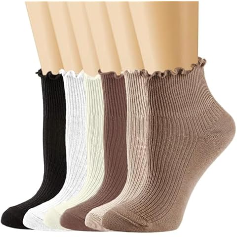 Telooco Womens Ruffle Socks 6 Pairs Cute Frilly Ankle Socks Lettuce Edge Socks Soft Cotton Crew Socks for Women Mary Jane Shoes Size 5-9(5 Colors) Cover