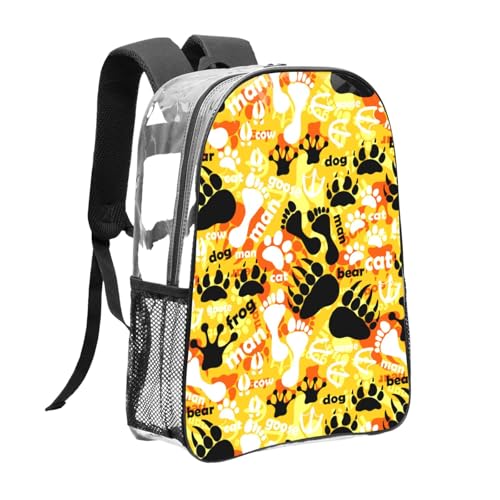 Man Cat Frog Dog Bear Goose Footprints Clear Backpack See Through Rucksack PVC Transparent Backpacks 16 Inch Travel Back Pack Outdoor Sport Bag Casual Bags for Work Camping3
