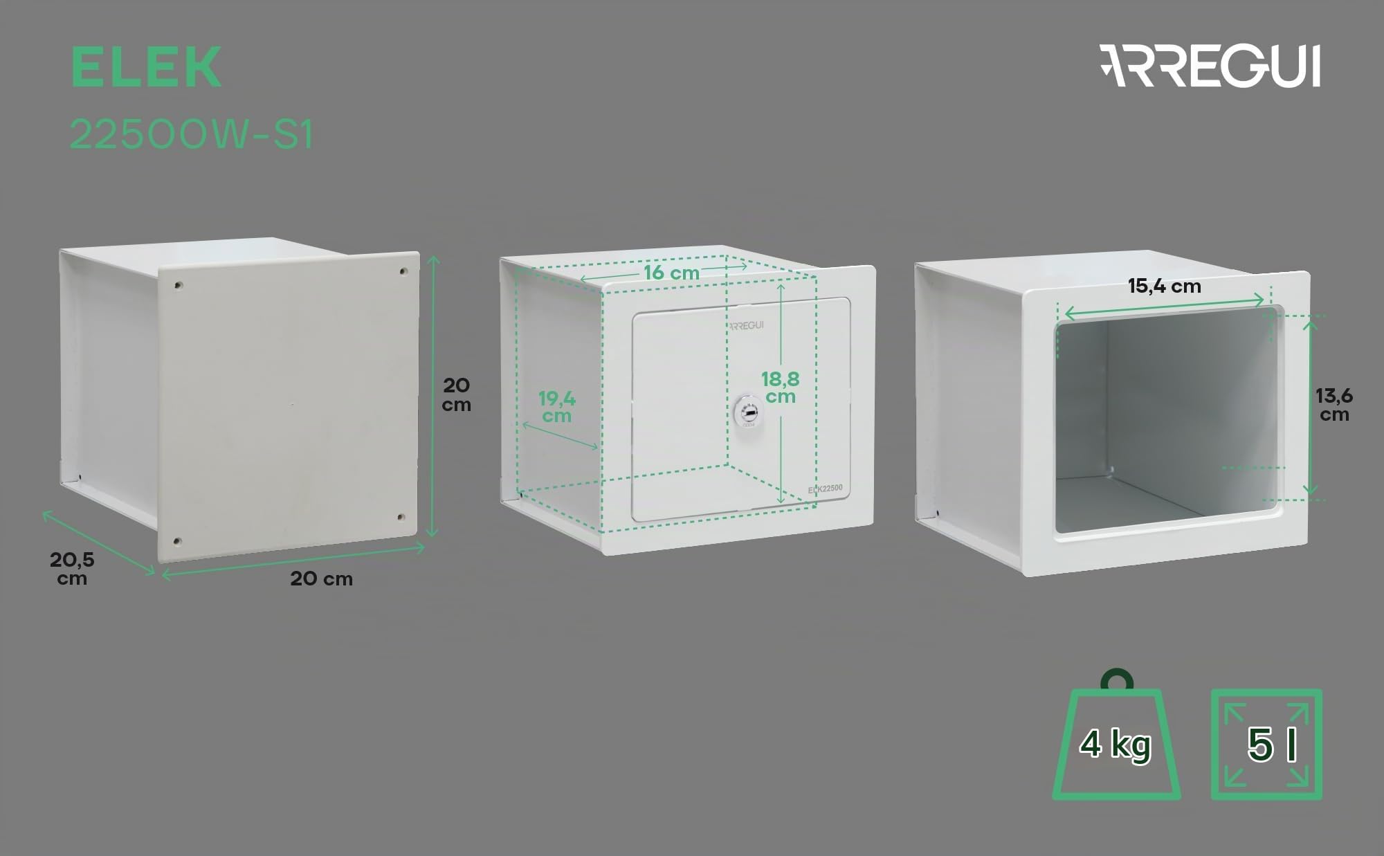 ARREGUI Elek 22500W-S1 Abzweigdosendeckel Tresor | Getarnter Safe | Versteckter Tresor für Zuhause mit Verteilerdosendeckel Front | Unsichtbarer Wandtresor | Geheimtresor | 20x20x21 cm | 5 L
