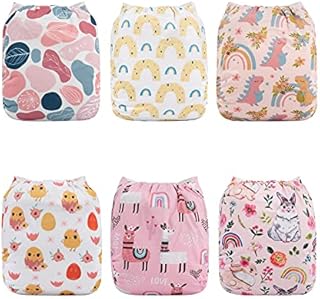 Babygoal Baby Girl Cloth Diapers, One Size Reusable Washable Pocket Nappy Covers, 6pcs Diapers +6pcs Microfiber Inserts+4pcs Bamboo Inserts 6FG25