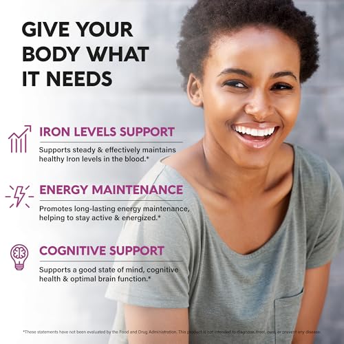 Image of Iron Supplement for Women - Iron 65mg (Ferrous Sulfate 325mg) - 120 Caps | Iron Level & Energy Support - Vitamins C, D3, B6, B12 & Folate - Stomach Friendly, Slow Release, Bioavailable, 120-Day Supply