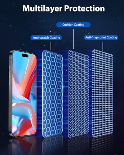 Mkeke for iPhone 15 Pro Max Screen Protector 3 Pack, [9H+ Hardness] [Military-Grade Drop Protection] [Sensitive Touch] [Easy Installation] [HD Clear] Full Edge Coverage Tempered Glass - image 3