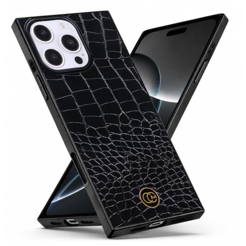 Image of COCOMII Rectangle for iPhone 16 Pro Max Case, Black Crocodile Leather