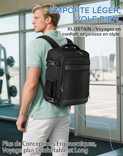 KLOSTAIN Bagage Cabine 45x36x20 pour Easyjet Sac a Dos Voyage Cabine Avion 30L Bagage Cabine Grande sous Siège Bagage à Main Homme Femme Sac à Dos pour Ordinateur Portable 15.6 Pouces Noir – Image 6