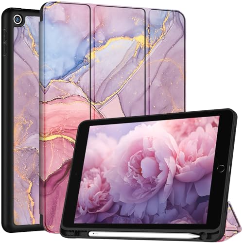Image of Robustrion Cover for iPad 9th Generation Cover Case with Pencil Holder for Apple iPad 10.2 inch /iPad 9th 7th 8th Generation Smart [Soft and Flexible] Flip Stand Case [Auto Sleep /Wake] - Marble Pink