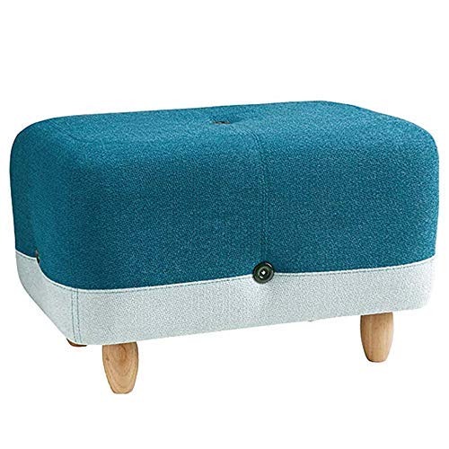Repose-pieds ottoman en lin avec pieds en bois pour salon