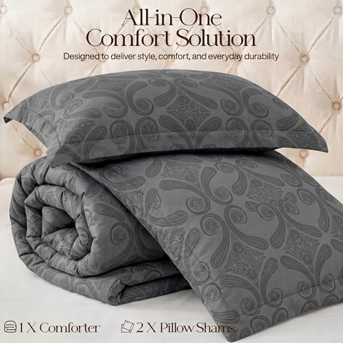 Image of Utopia Bedding Queen Comforter Set (Paisley Grey) with 2 Pillow Shams - Bedding Comforter Sets - Down Alternative Comforter - Soft and Comfortable - Machine Washable