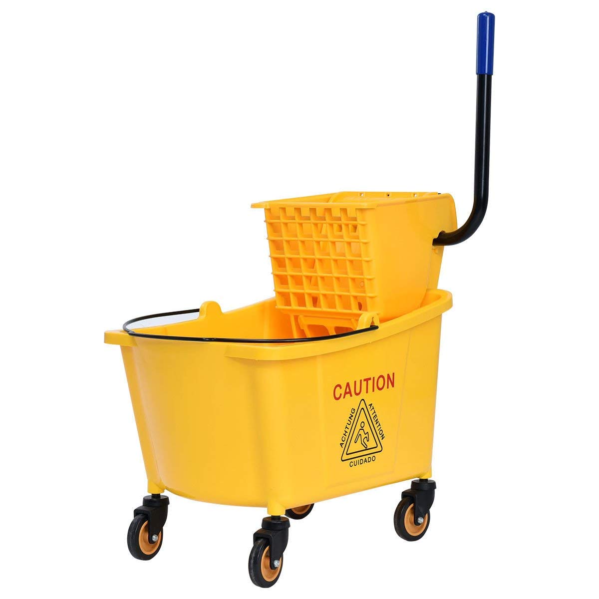 Giantex Side Press Wringer Commercial Mop Bucket, 35 Qt Larger Capacity Cleaning Caddy with Wheels, Yellow